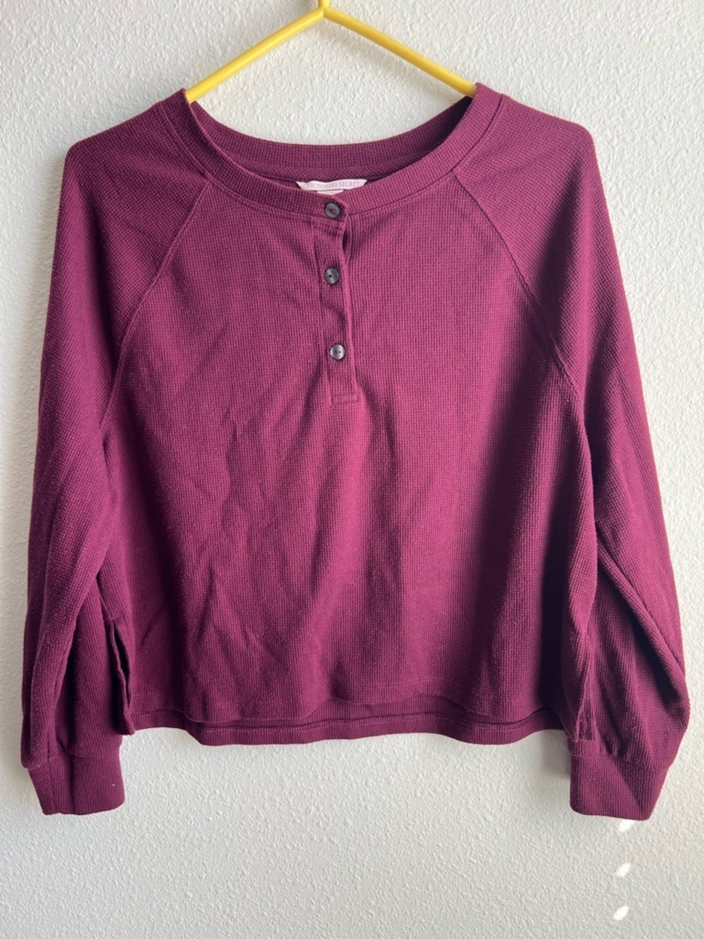 Victoria's Secret Plum Cropped Henley Waffle Sweatshirt